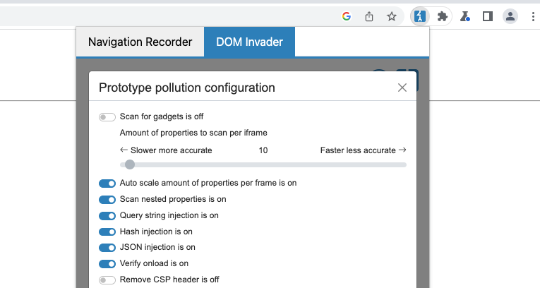 DOM Invaderのプロトタイプ汚染の設定